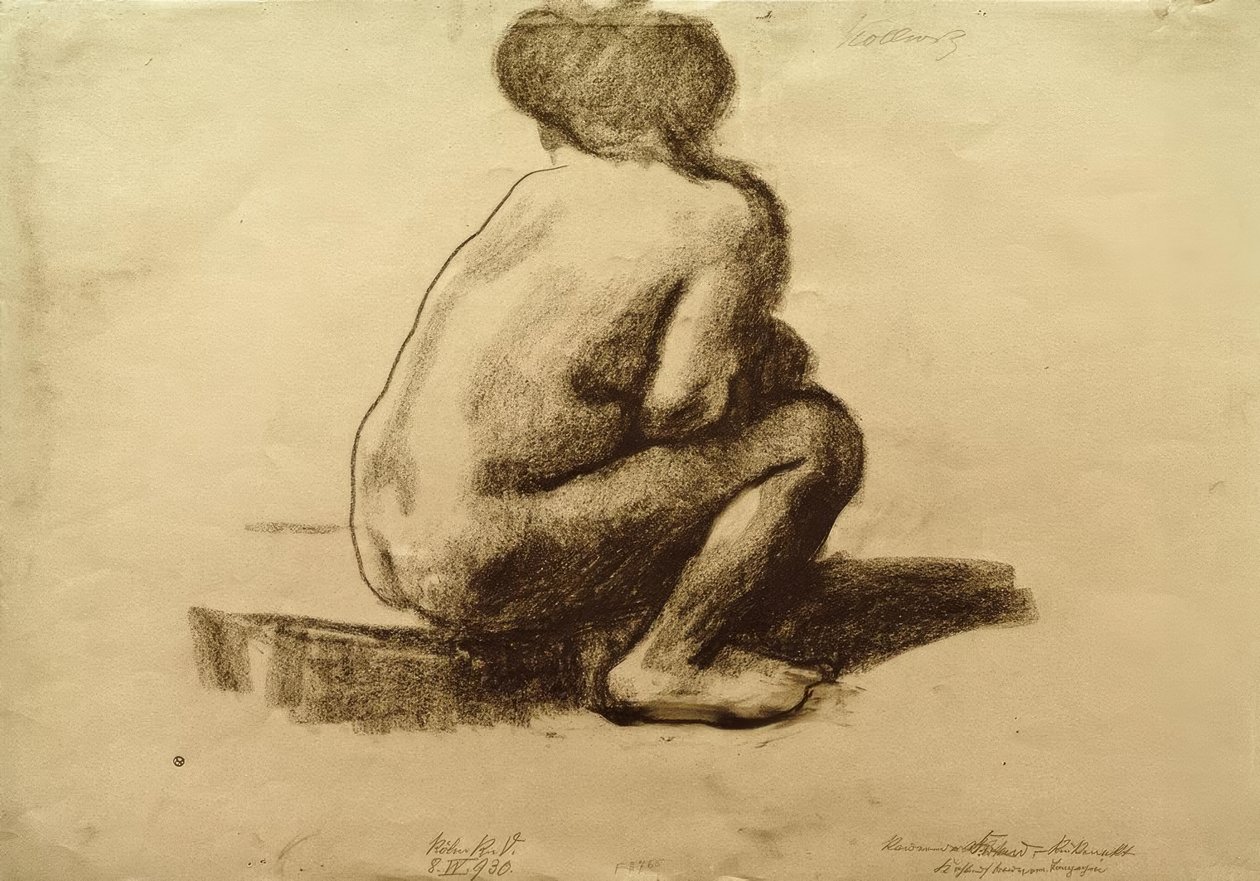 Desnudo femenino sentado de espaldas de Käthe Kollwitz