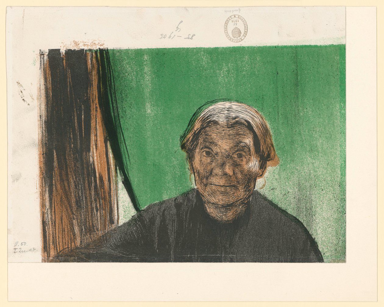 Anciana en la ventana (3.er estado, fragmento) de Käthe Kollwitz