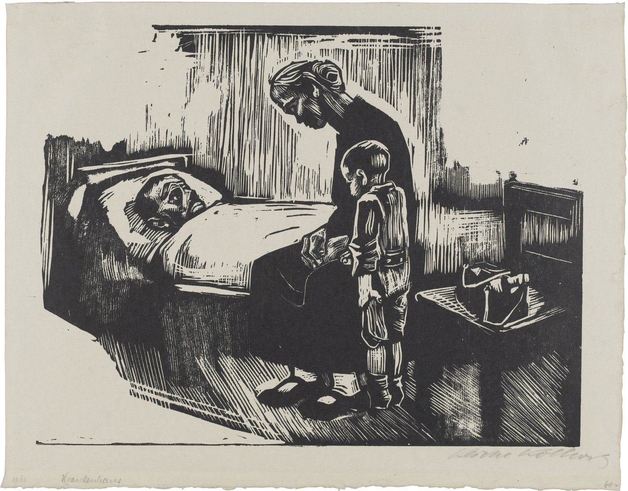 Visita al hospital (lámina 4 de: Die Schaffenden, 7.º año, 2.ª carpeta) de Käthe Kollwitz