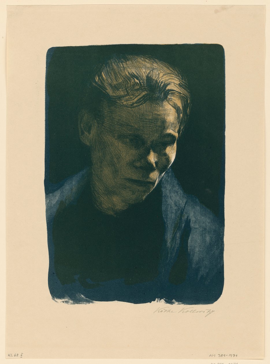 Retrato de busto de una mujer trabajadora con un pañuelo azul (1.ª versión) de Käthe Kollwitz