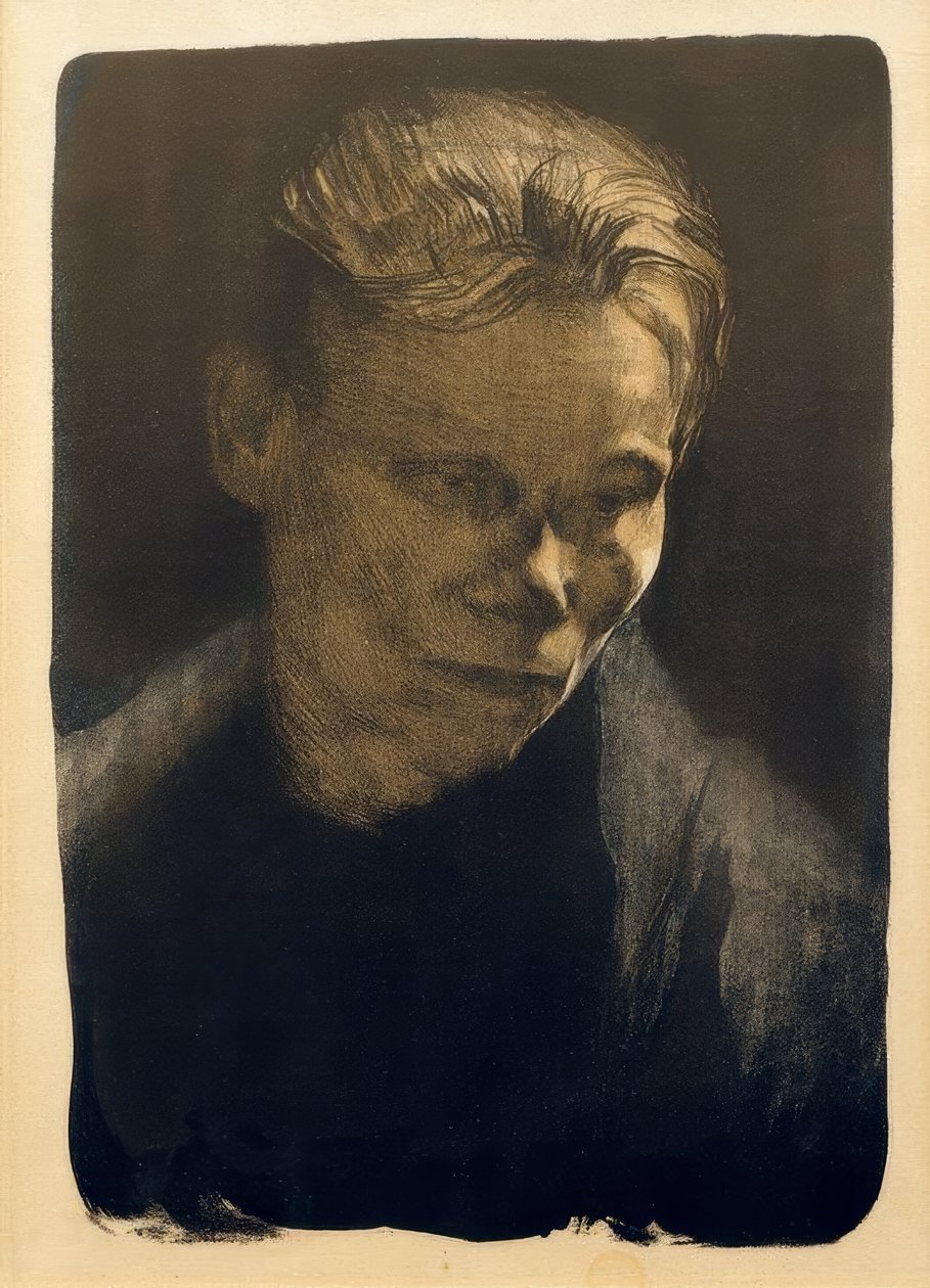 Retrato de una mujer trabajadora con pañuelo azul de Käthe Kollwitz