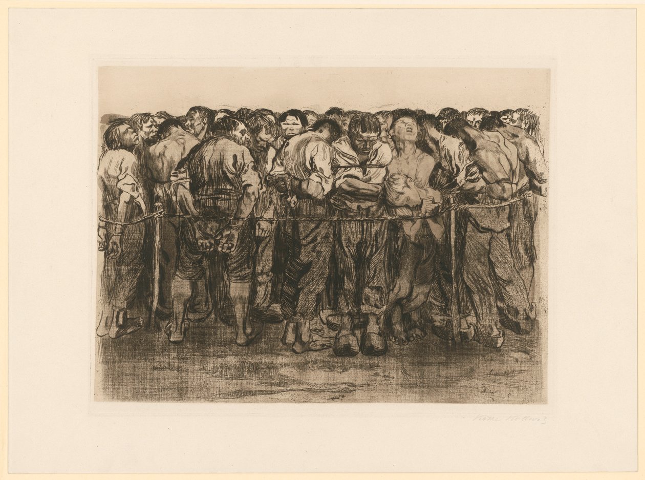 Los prisioneros (lámina 7 de «Guerra campesina», quinto estado) de Käthe Kollwitz
