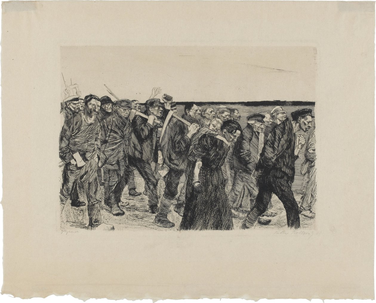 Una revuelta de tejedores, hoja 4: Desfile de tejedores de Käthe Kollwitz