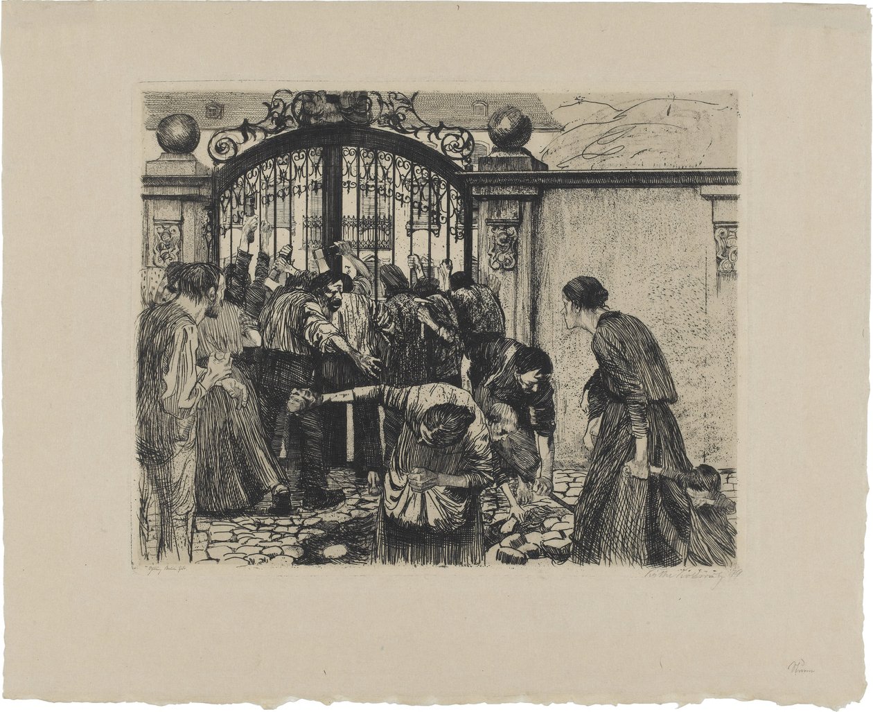 Una revuelta de tejedores, hoja 5: Tormenta de Käthe Kollwitz
