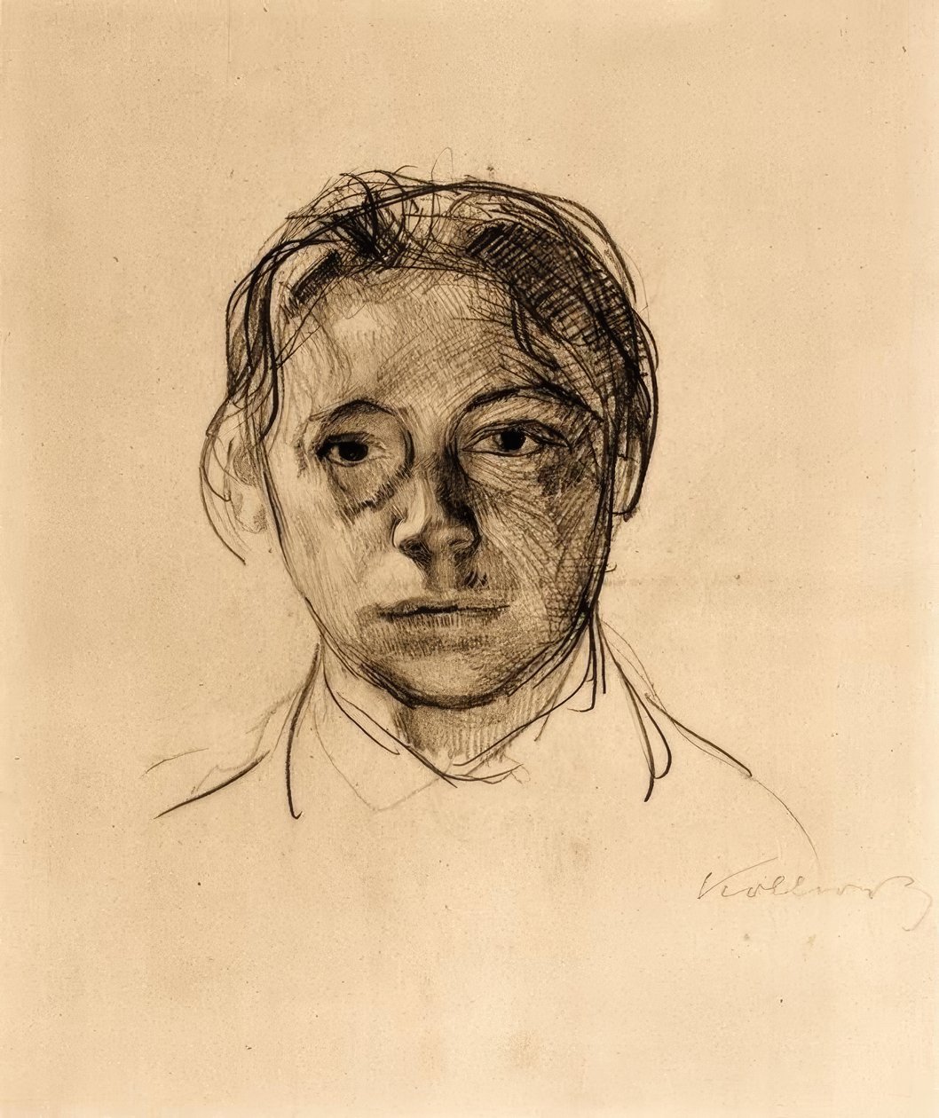 Autorretrato juvenil con cabello suelto de Käthe Kollwitz