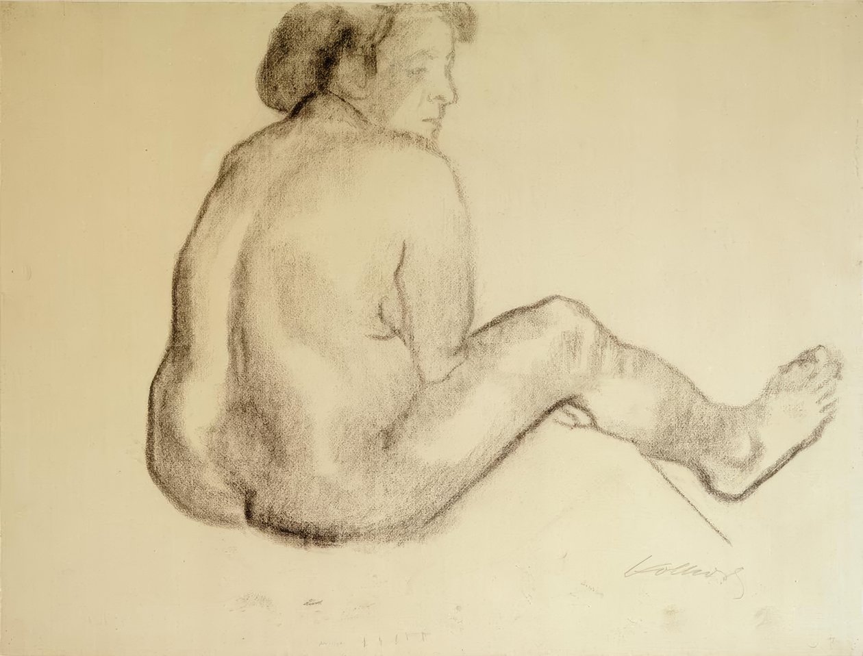 Käthe Kollwitz, Desnudo femenino sentado de espaldas hacia la derecha de Käthe Kollwitz