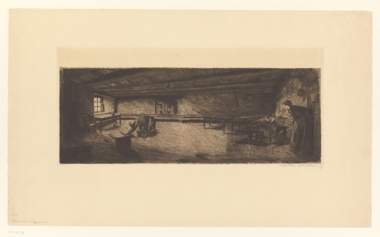 Habitación con hombres peleando y una mujer corriendo hacia ellos
Szene aus Germinal (título original) de Käthe Kollwitz