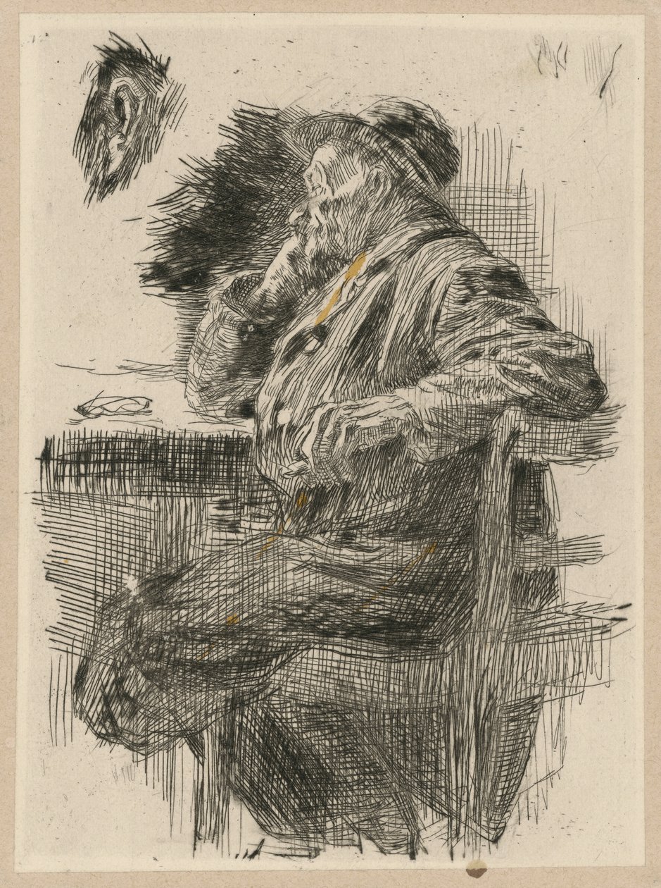 Hombre sentado a la mesa de Käthe Kollwitz