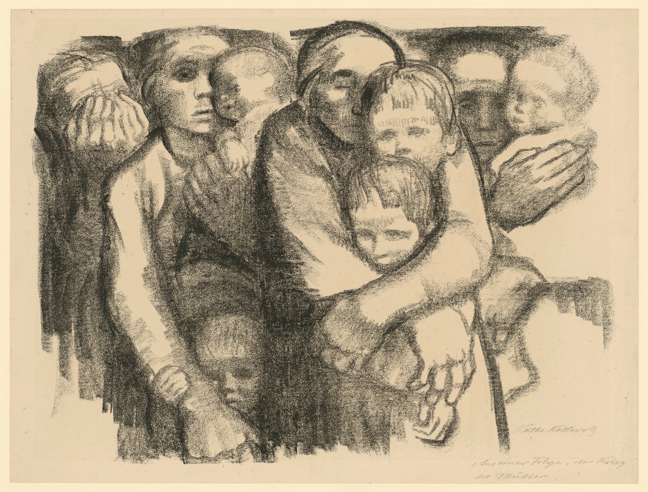 Madres (2.ª versión descartada de la 6.ª lámina de «Guerra», 1.er estado) de Käthe Kollwitz