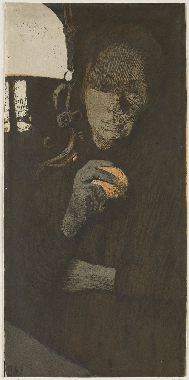 Retrato de una mujer desconocida con una naranja junto a una lámpara
Frau mit Orange (título original) de Käthe Kollwitz