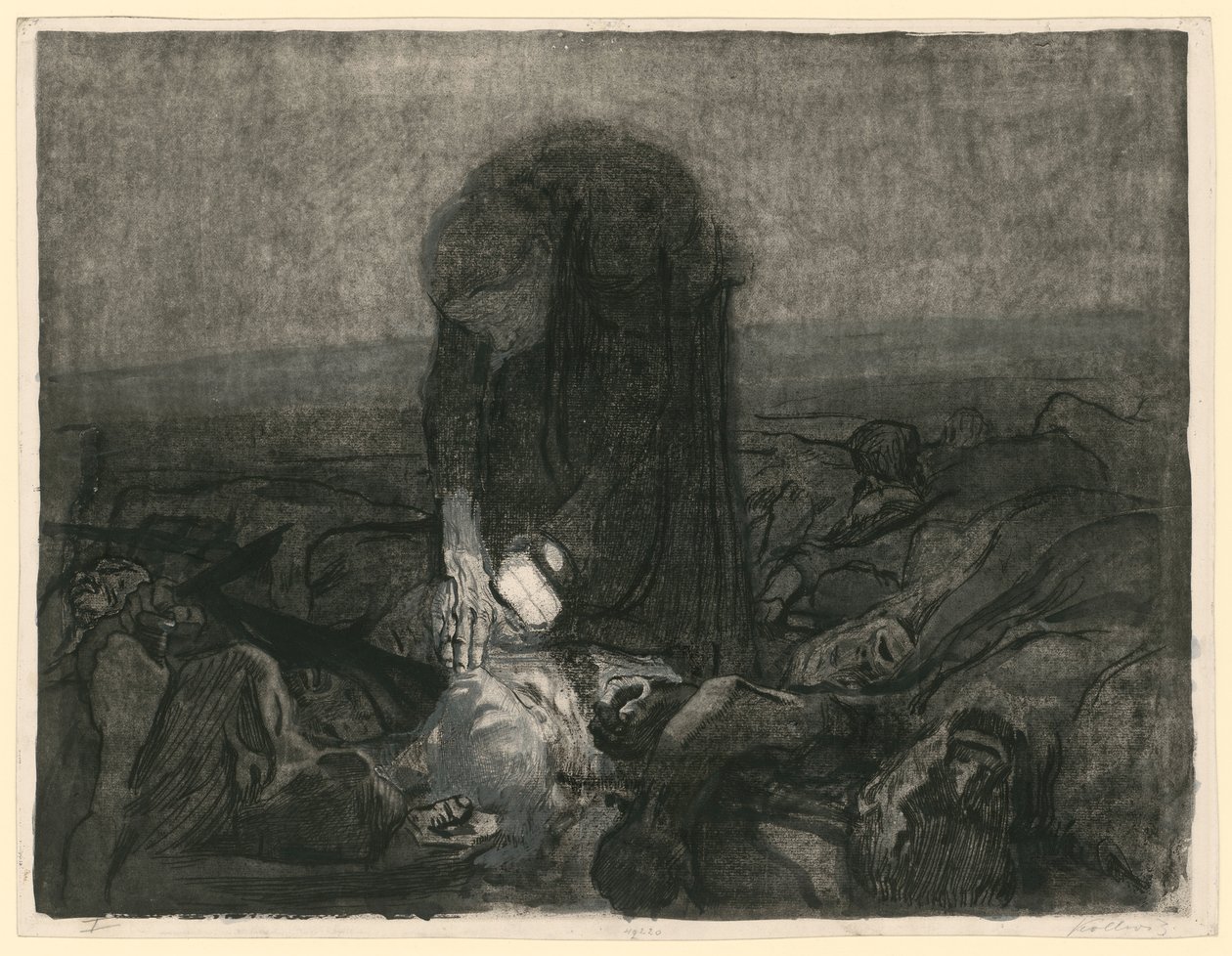Campo de batalla (lámina 6 de «La guerra de los campesinos», 2.ª versión) de Käthe Kollwitz