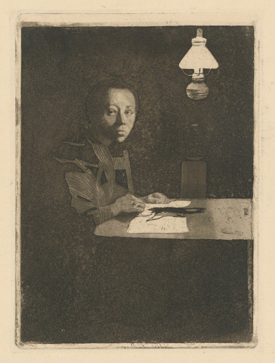 Autorretrato en la mesa (versión definitiva, 3.ª versión) de Käthe Kollwitz