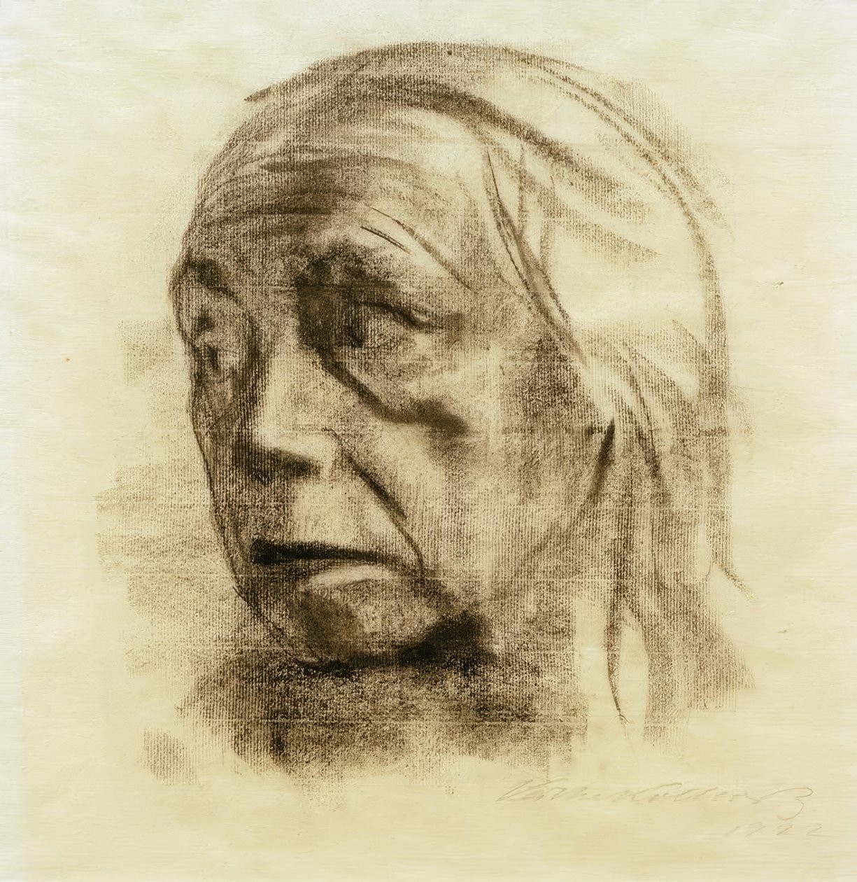 Autorretrato en vista de tres cuartos hacia la izquierda de Käthe Kollwitz