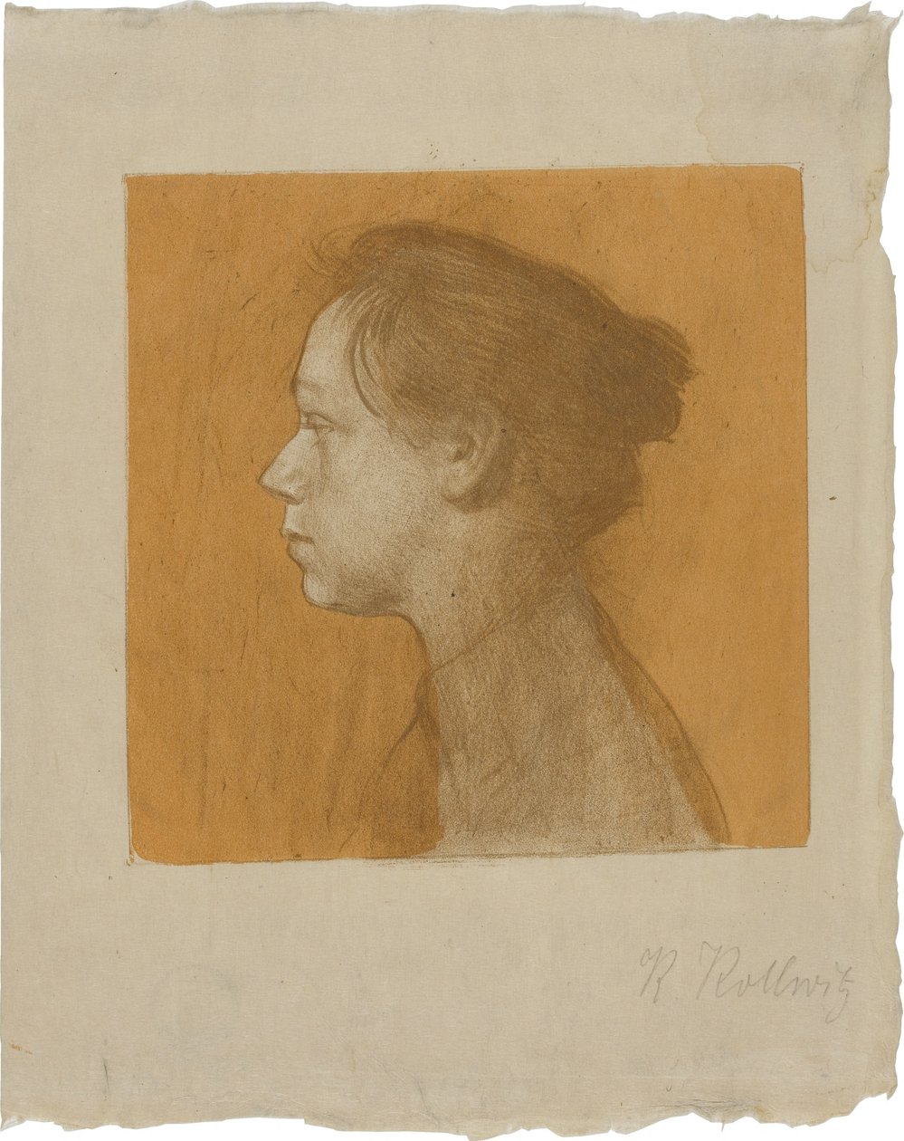 Autorretrato de perfil hacia la izquierda de Käthe Kollwitz