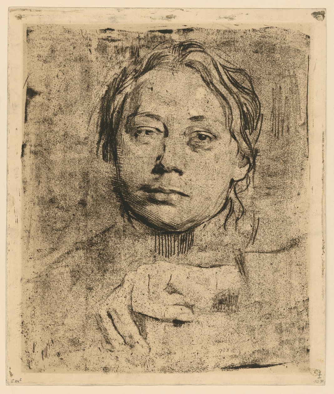 Autorretrato con la mano izquierda (1.ª versión) de Käthe Kollwitz