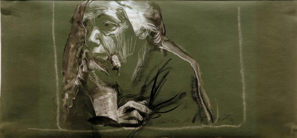 Autorretrato mirando a la izquierda con la mano en la barbilla de Käthe Kollwitz