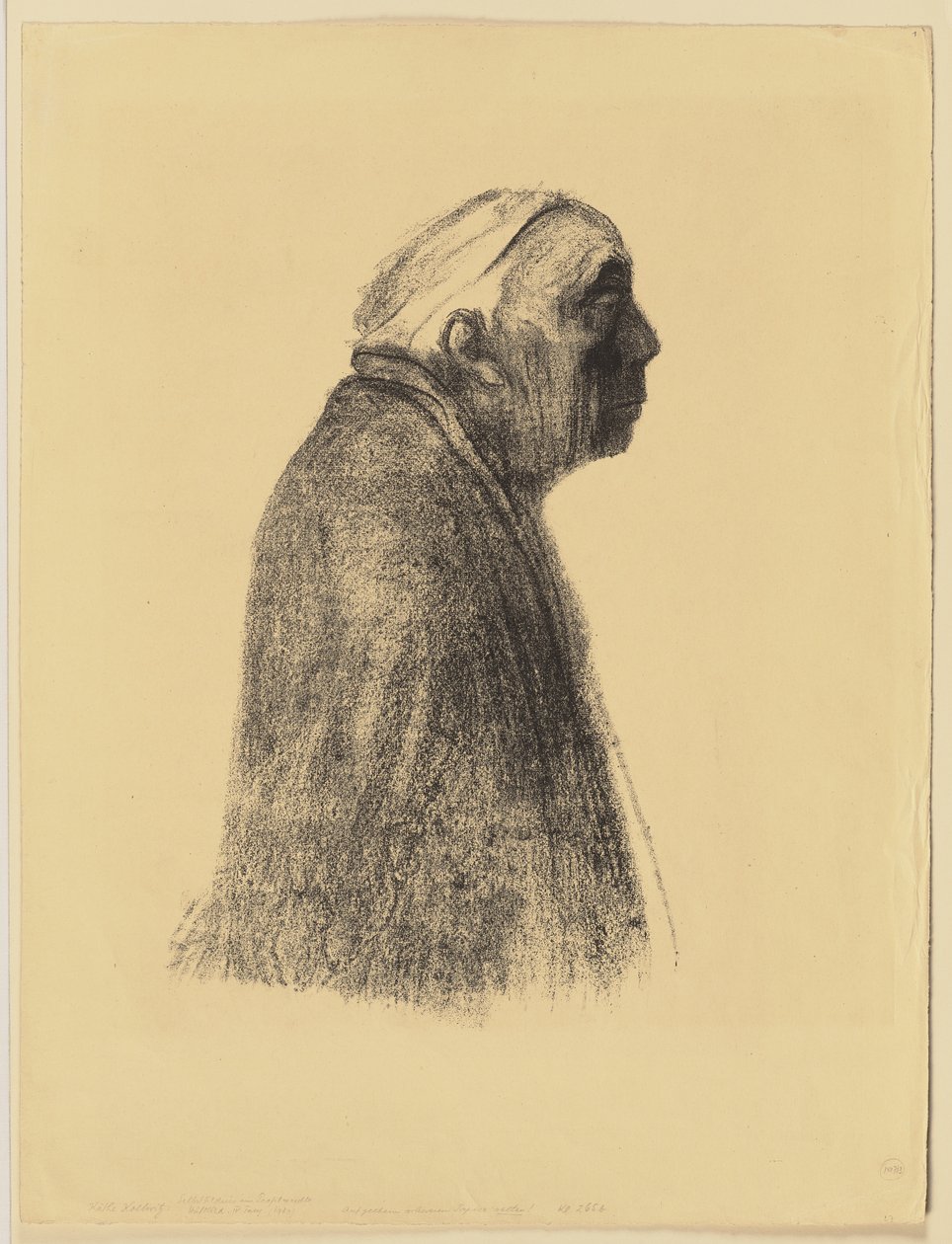 Autorretrato de perfil hacia la derecha de Käthe Kollwitz