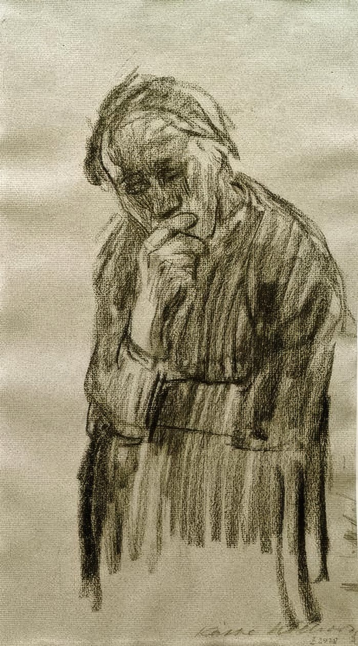 Mujer de pie, con la cabeza apoyada en la mano derecha de Käthe Kollwitz