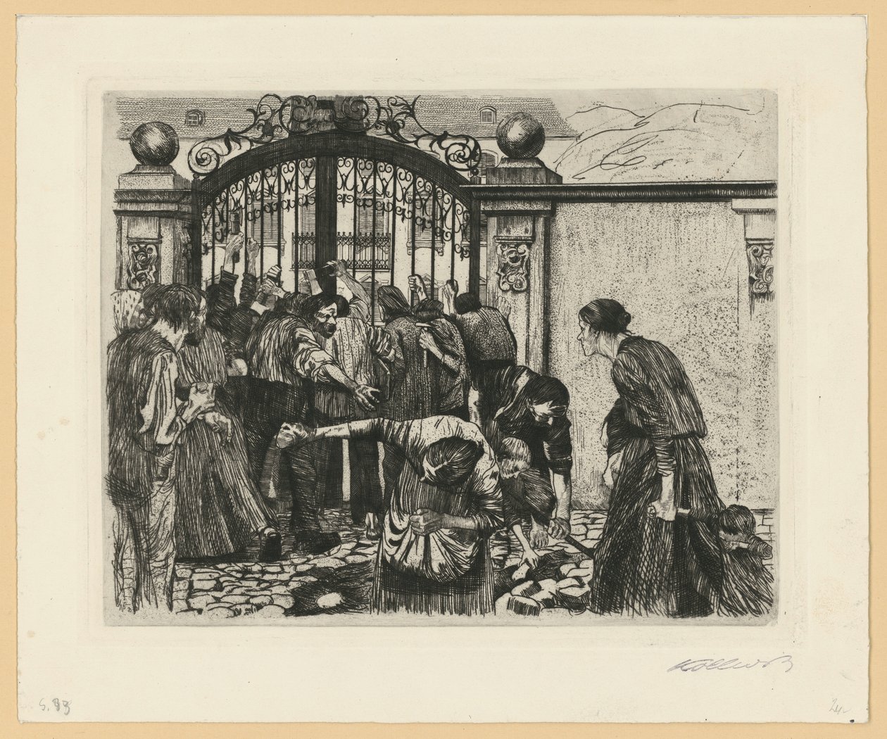 Tormenta (lámina 5 de "Una revuelta de tejedores", 5.º estado) de Käthe Kollwitz