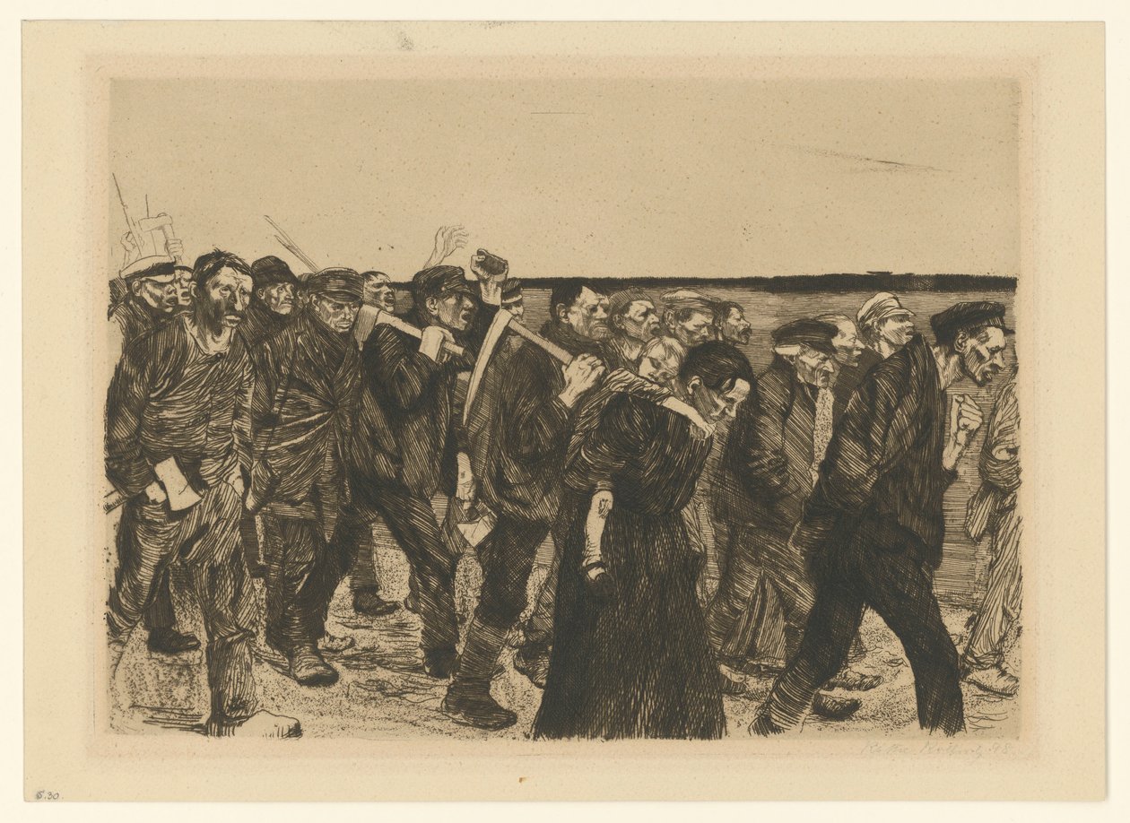 Procesión de tejedores (lámina 4 de « Una revuelta de tejedores », 2.º estado) de Käthe Kollwitz