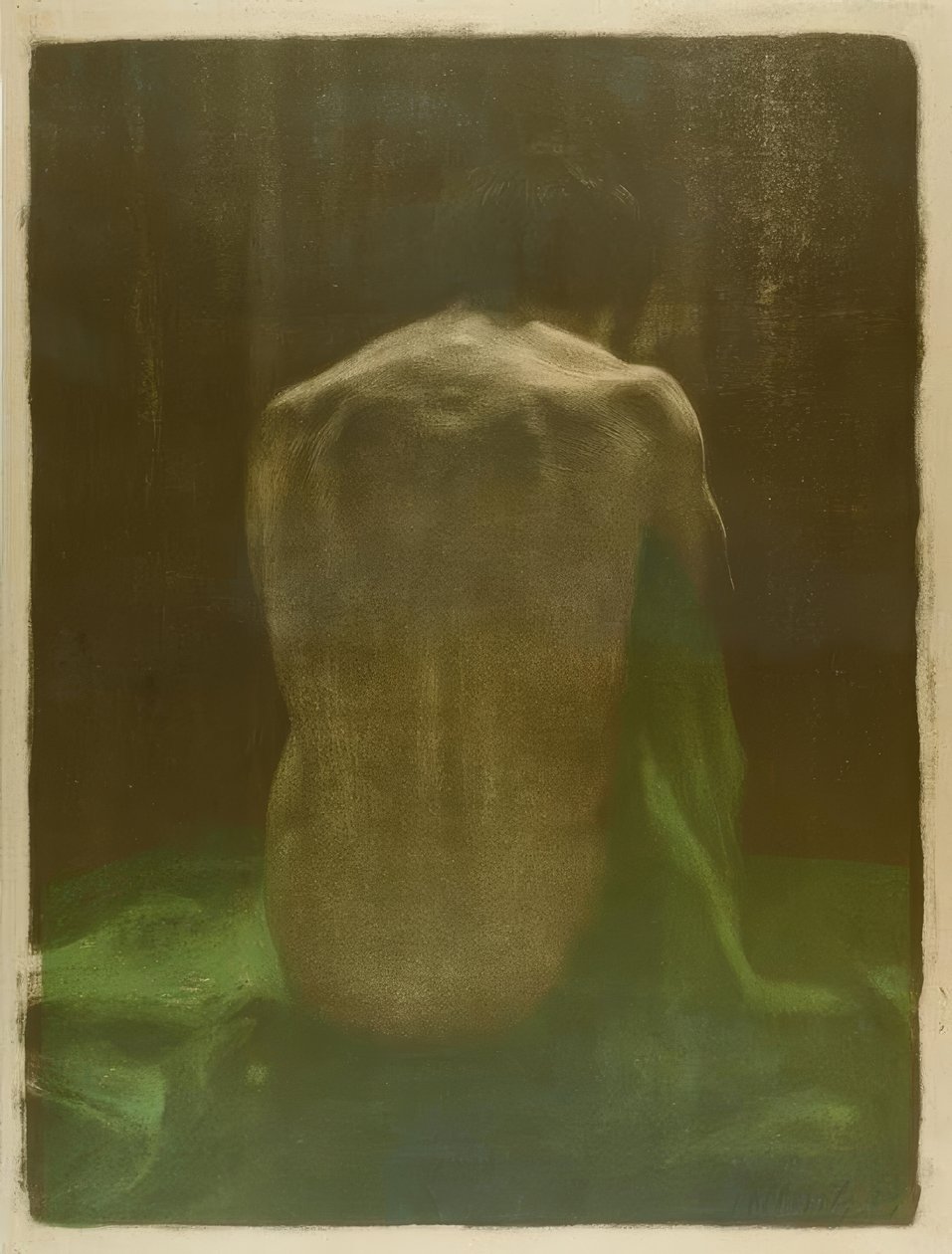 Desnudo femenino de espaldas sobre tela verde de Käthe Kollwitz