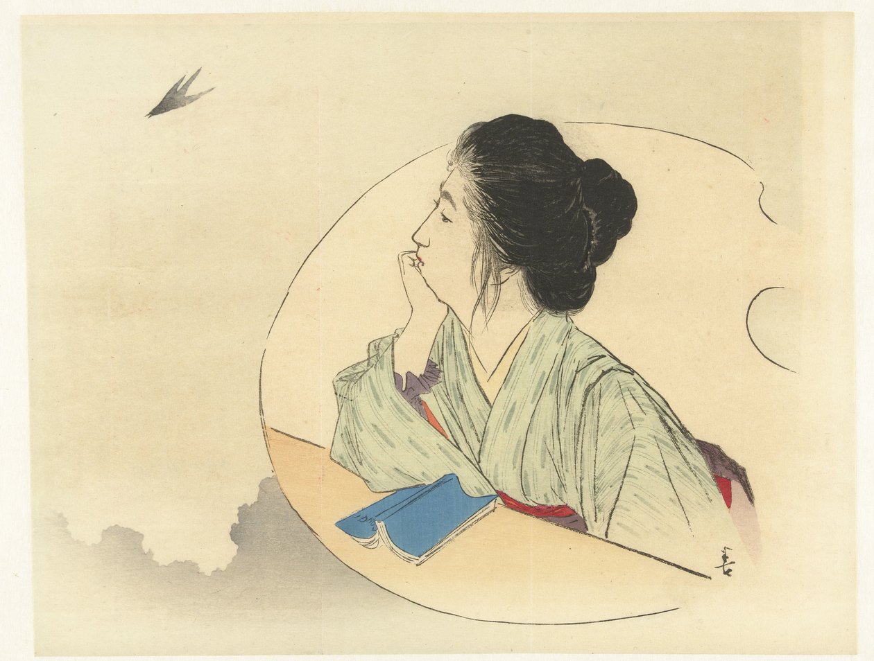 Mujer mirando un pájaro de Kajita Hanko