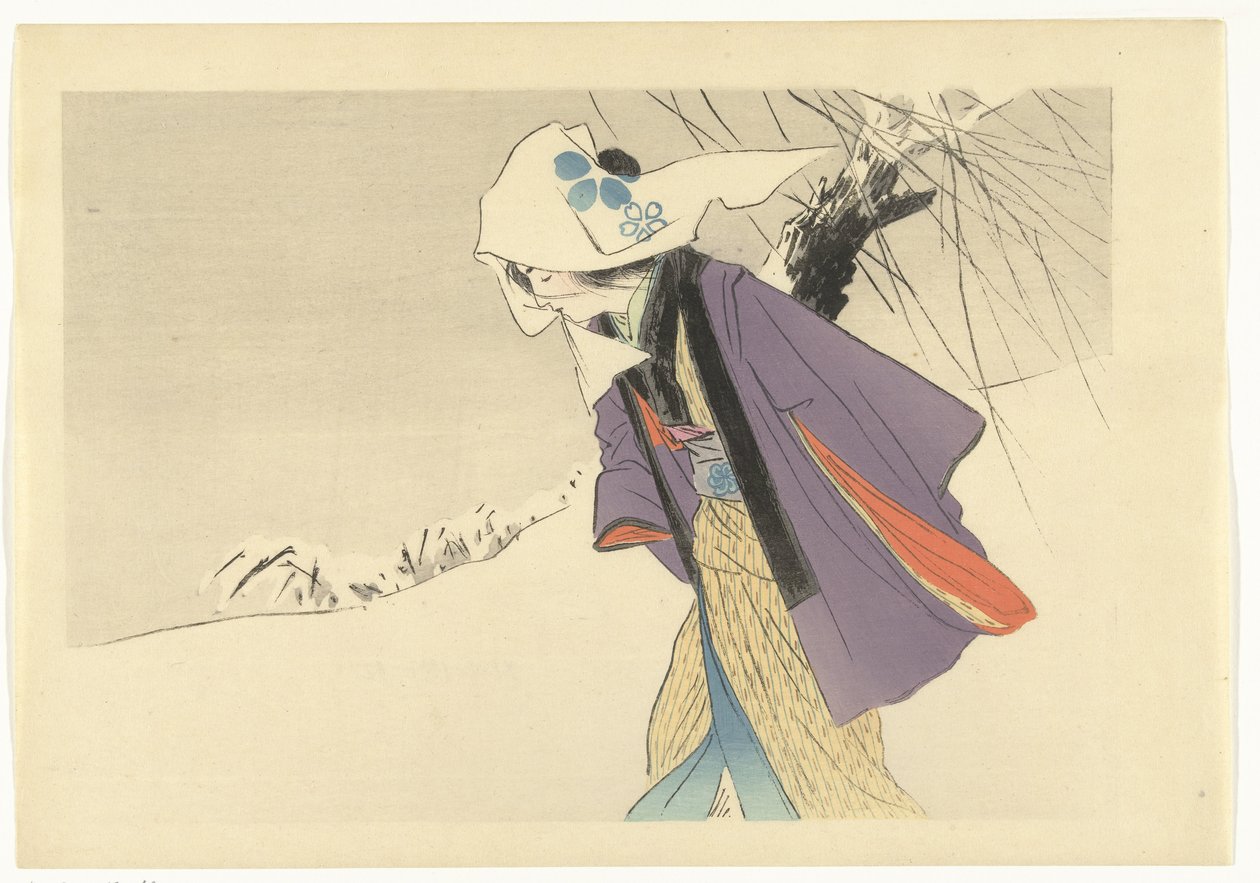 Mujer caminando por la nieve de Kajita Hanko