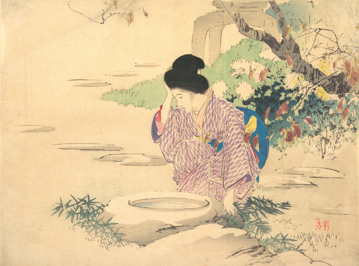 Mujer en un jardín, finales del siglo XIX - principios del siglo XX de Kajita Hanko