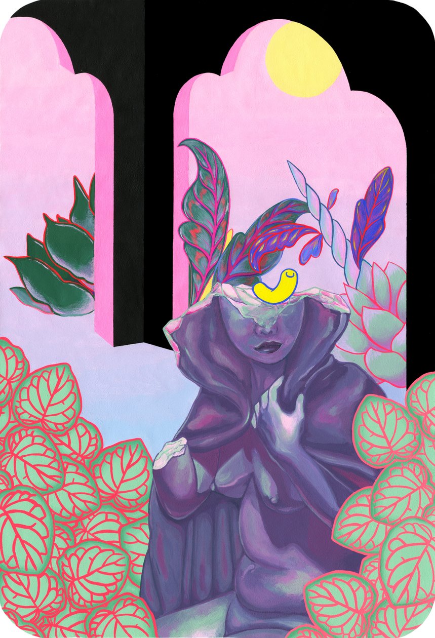 Bruja de jardín, 2019 (acrílico sobre algodón) de Kam Tsz