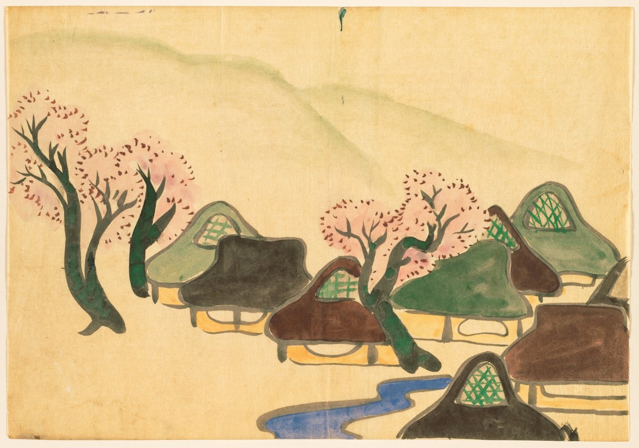 Flowers of a Hundred Worlds (Momoyogusa): Farming Village in Spring (Harudenka) de Kamisaka Sekka