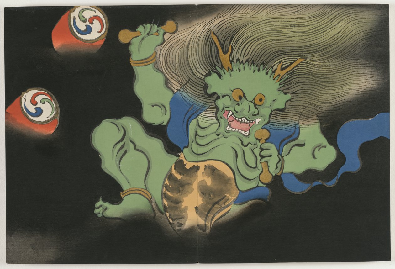 Flowers of a Hundred Worlds (Momoyogusa): God of Thunder (Raijin) (Kaminari) de Kamisaka Sekka