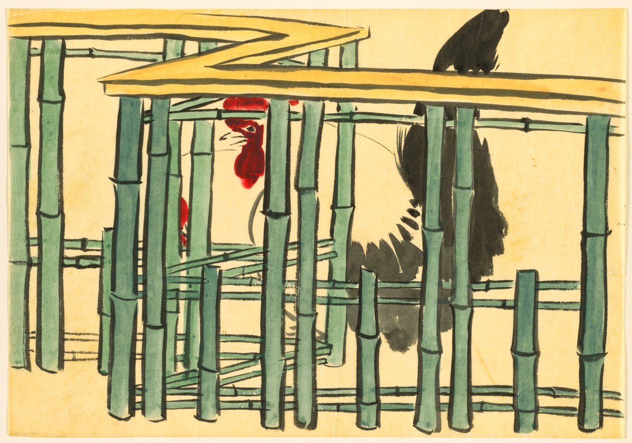 Flowers of a Hundred Worlds (Momoyogusa): Rooster (Chabo) de Kamisaka Sekka