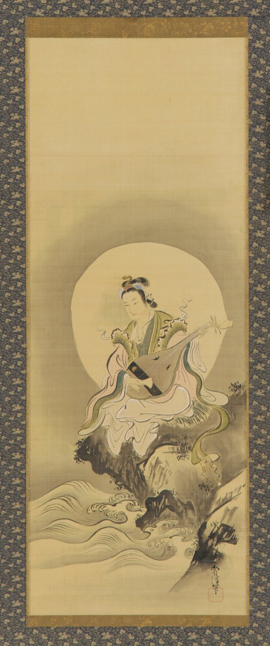 Benten Sarasvati sentada en una roca, período Edo, mediados del siglo XVII-principios del siglo XVIII de Kanô Yôboku Tsunenobu