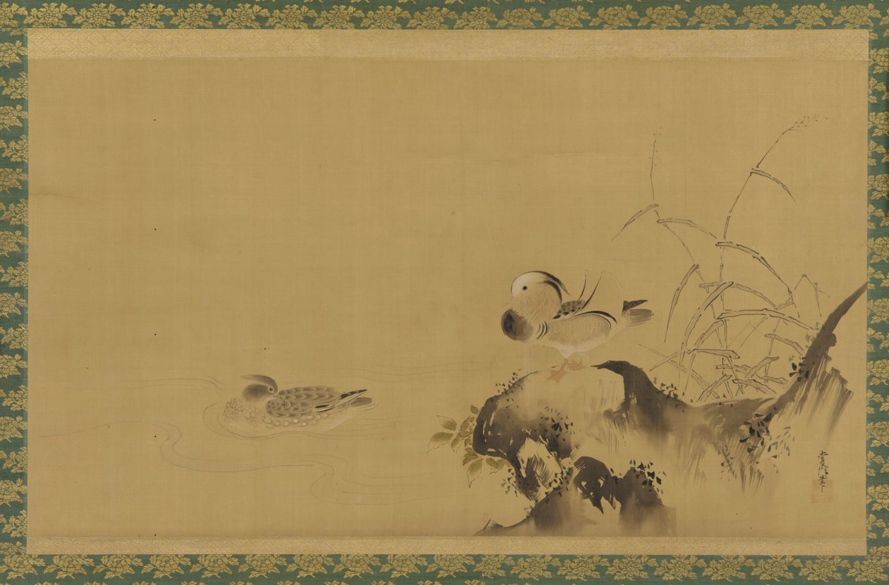 Patos mandarines en un paisaje, período Edo de Kanô Yôboku Tsunenobu