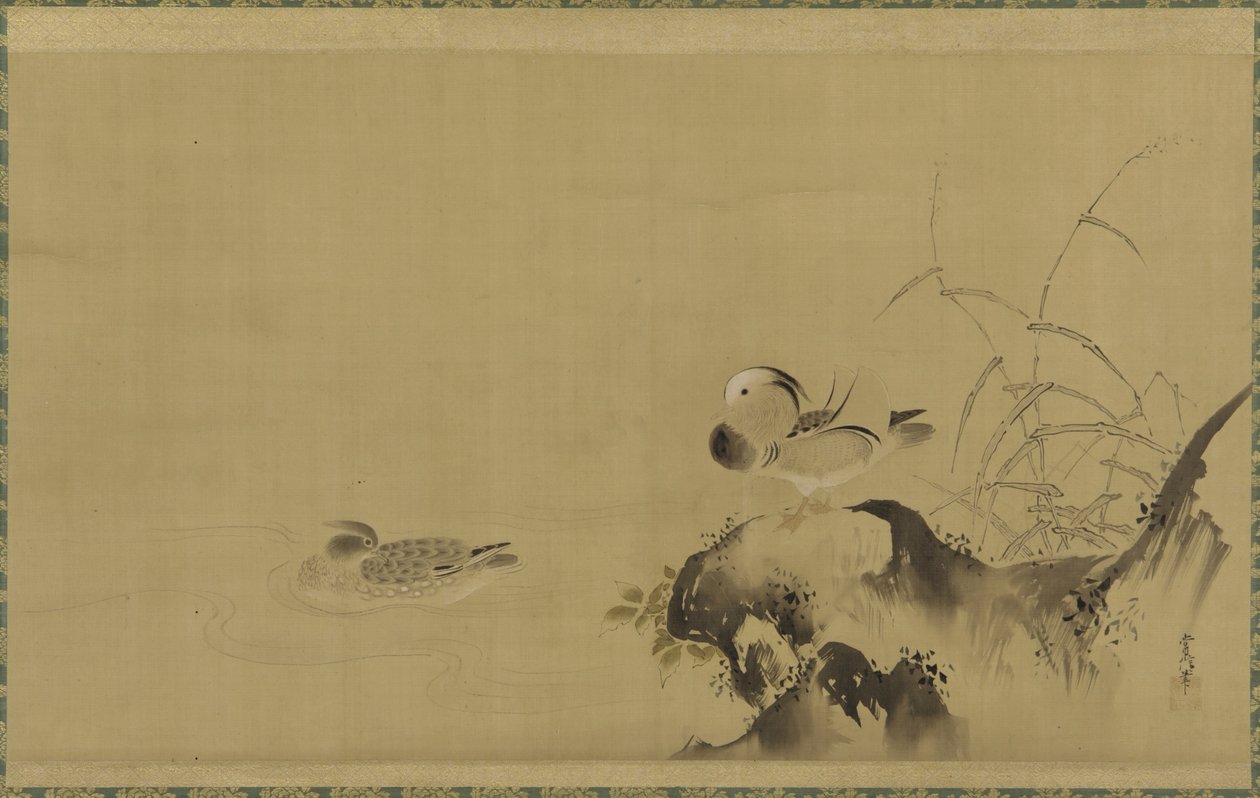 Patos Mandarines en un Paisaje, período Edo, mediados del siglo XVII-principios del siglo XVIII de Kano Tsunenobu