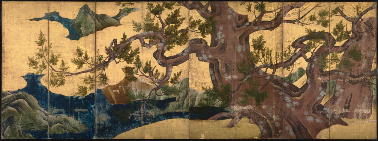 Árbol de ciprés Pantalla de ocho pliegues, 1590 de Kano Eitoku