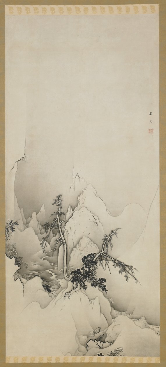 Paisaje de invierno: un barranco, período Edo, 1883 de Kano Hogai