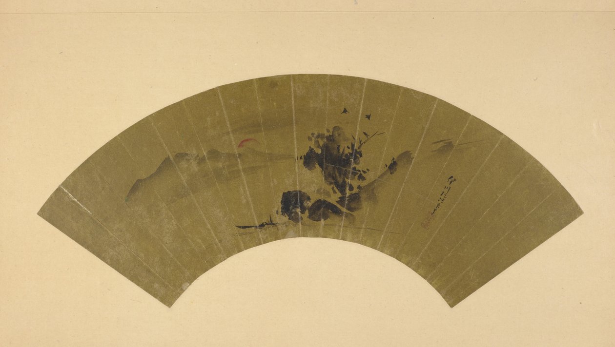 Río y sol rojo, período Edo, principios del siglo XIX de Kano Isen