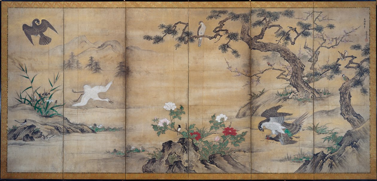 Aves, árboles y flores de Kano Mitsunobu