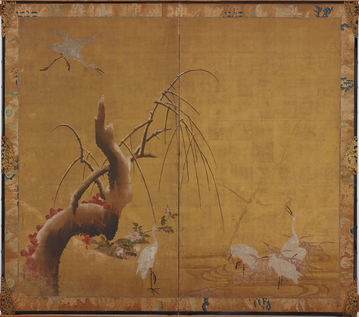 Garzas y viejo sauce, período Edo, principios del siglo XVII de Kano Sadanobu