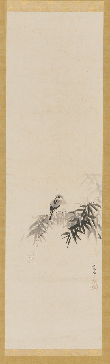 Pájaro en una rama de bambú de Kanō Tan’yū