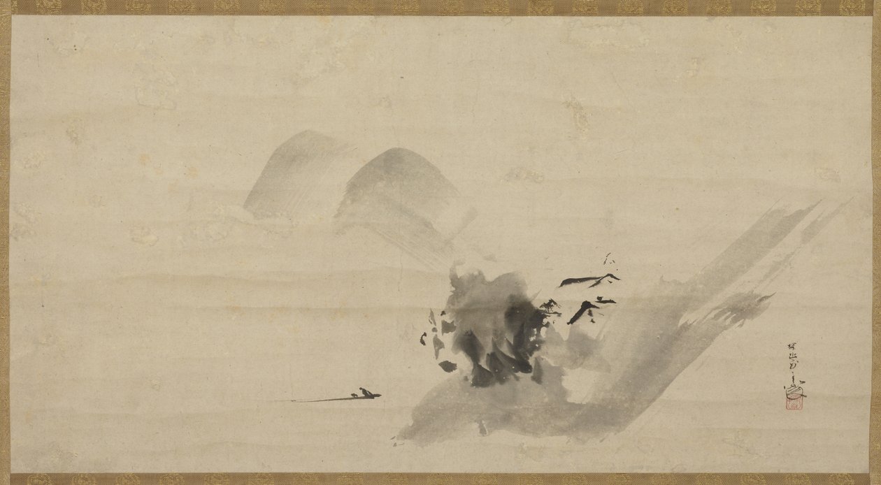 Paisaje, Pergamino colgante, siglo XVII de Kano Tanyu