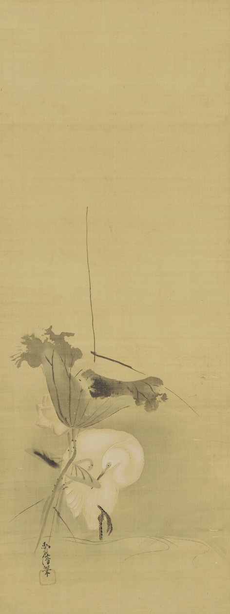 Garza y loto, período Edo, mediados del siglo XVII-principios del siglo XVIII de Kano Tsunenobu