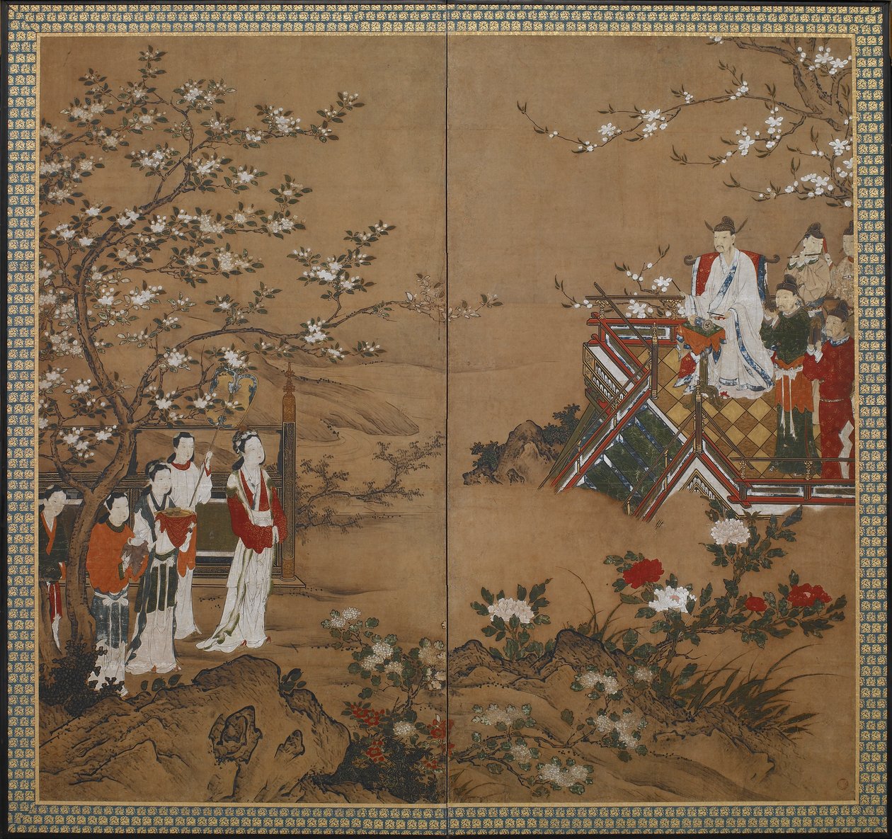 El emperador chino Ming Huang y Yang Kuei-fei, período Edo de Kano school