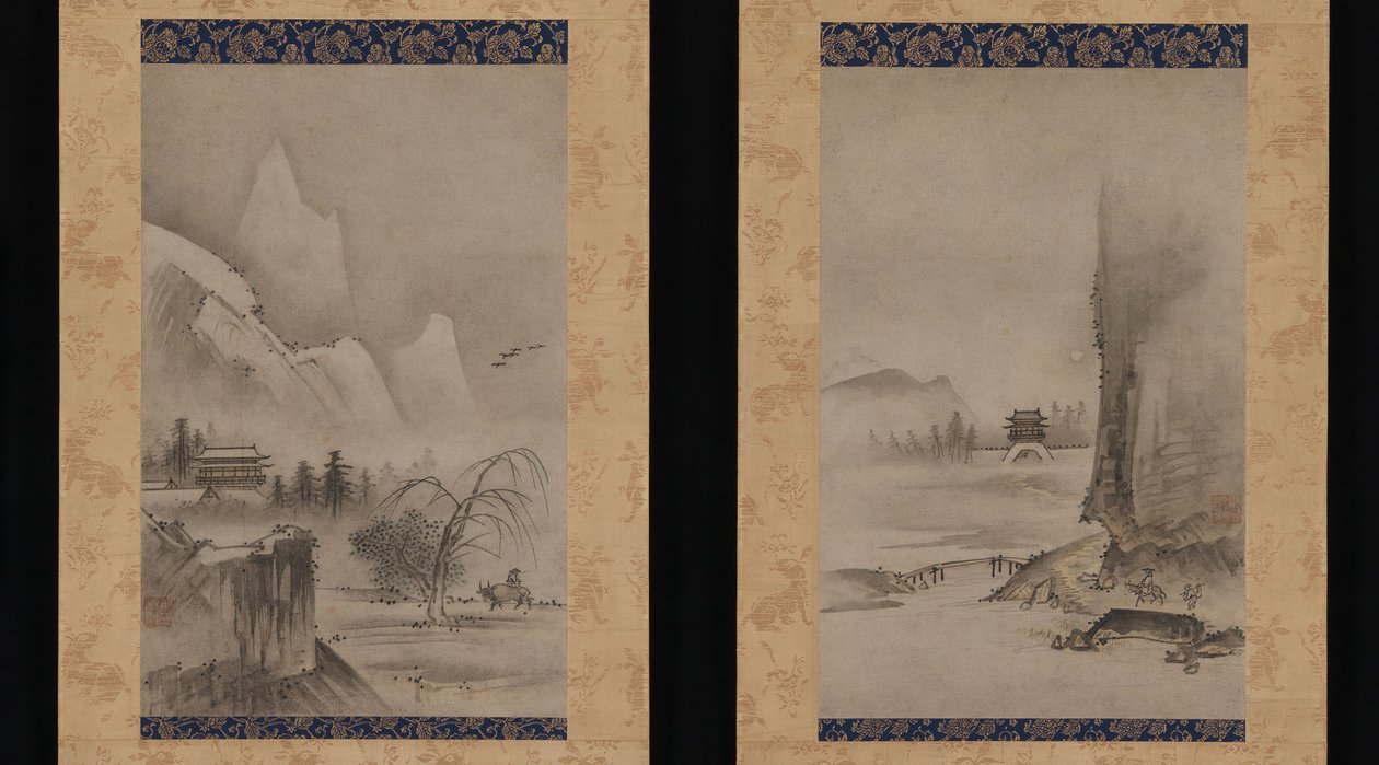 Dos vistas de las Ocho Vistas de los ríos Xiao y Xiang de Kantei