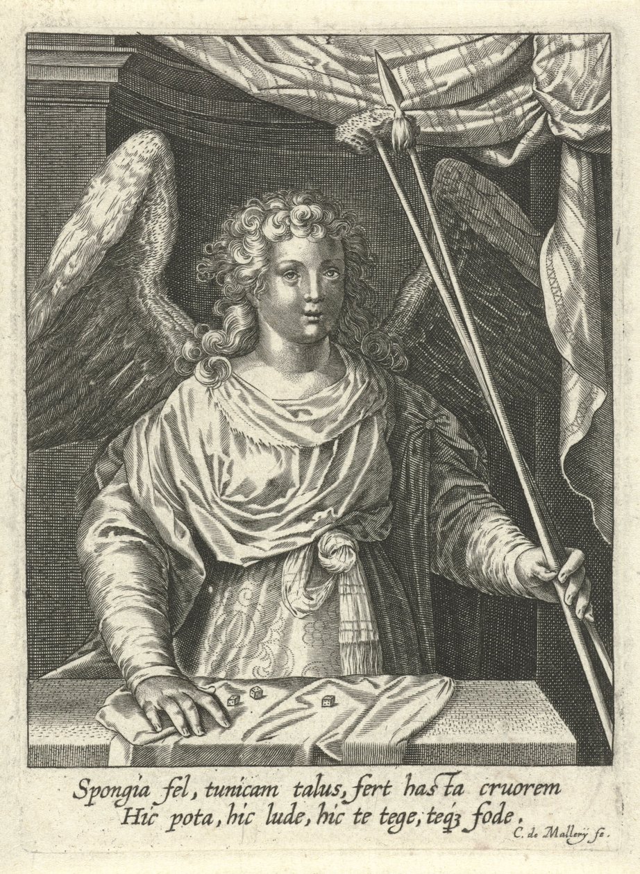 Ángel con lanza, esponja y dados de Karel van Mallery