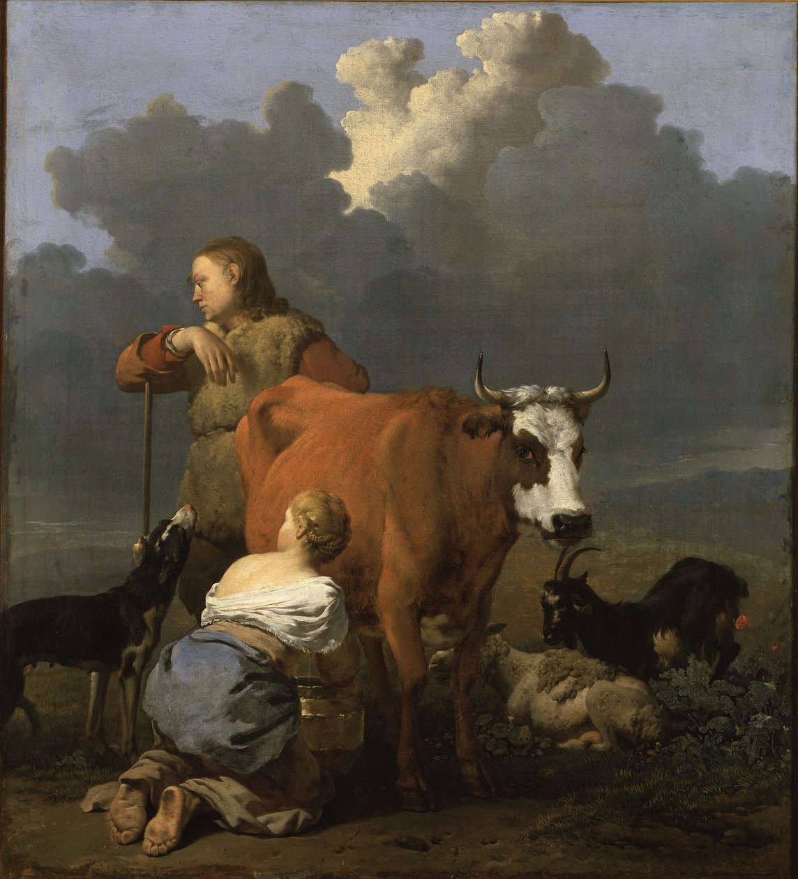 Campesina ordeñando una vaca de Karel Dujardin