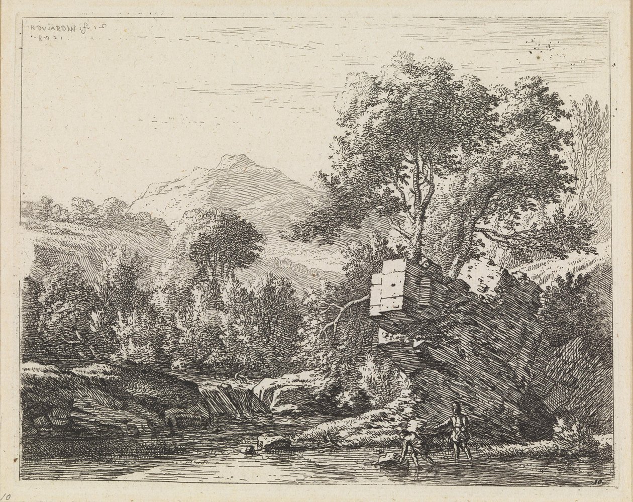 Dos hombres junto a una piedra en el agua de Karel Dujardin