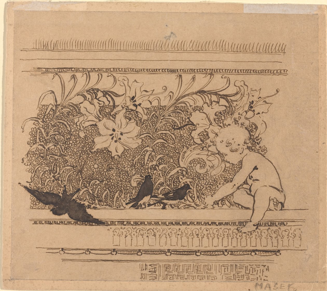 Diseño Ornamental con Pájaros y Lirio de Karel Vitezslav Masek