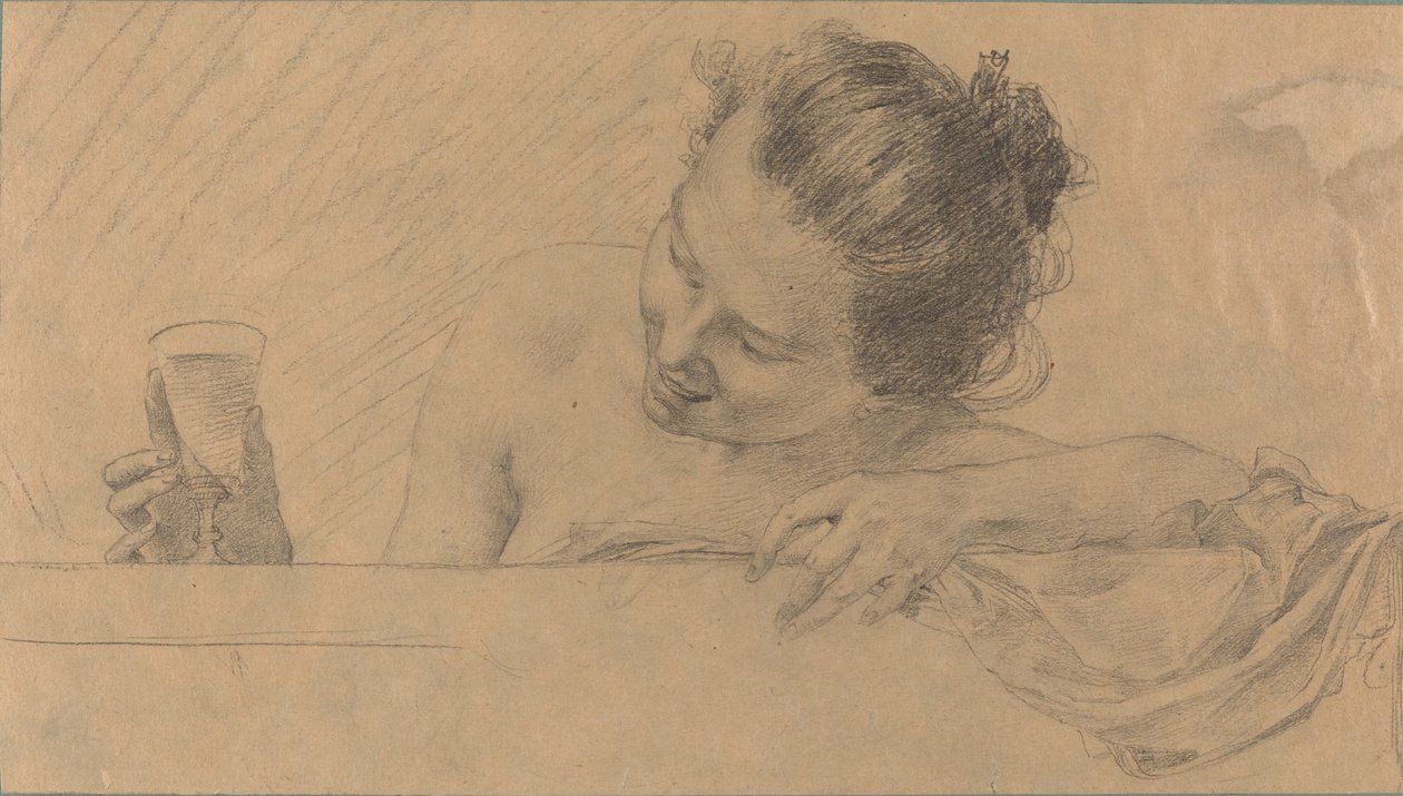 Mujer en el baño, sosteniendo una copa de vino de Karel Vitezslav Masek